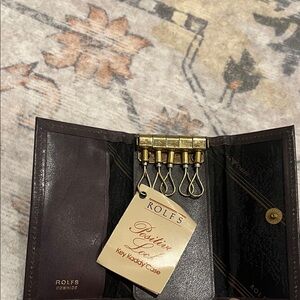 NWT Vintage Rolfs Dark Brown Leather Key Case with Gold Accents